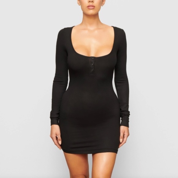 SKIMS Other - SKIMS Pj Sleep Henley Dress in Onyx Black Size Large NWOT